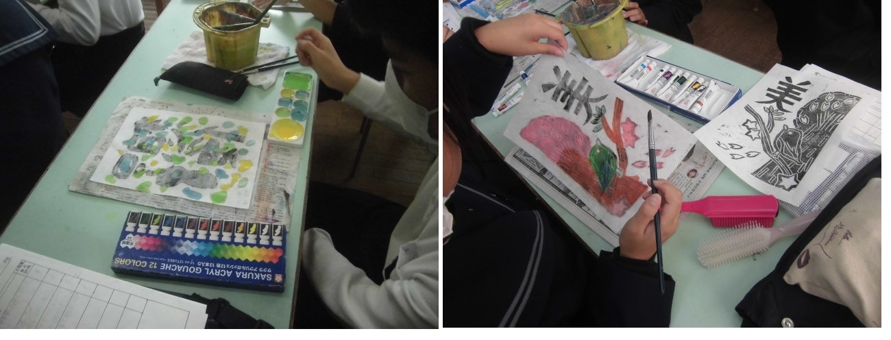 言葉を刻み裏彩色 凸版画 中学2年生の授業_c0216558_22530554.jpg
