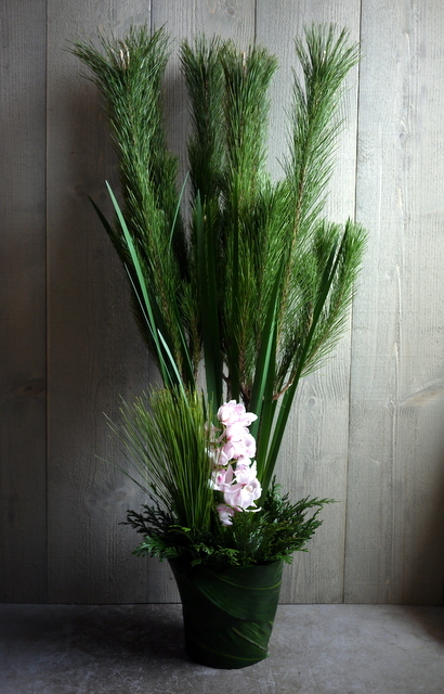 お正月のアレンジメント 松等 ほぼグリーンのみと少し花でシンプルに 美しが丘にお届け 12 31 札幌 花屋 Mell Flowers