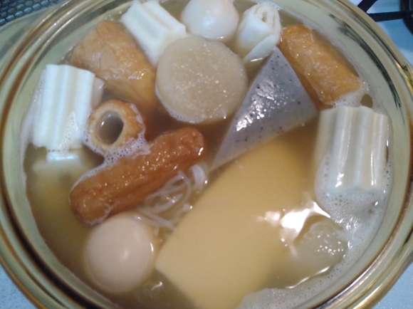 1/2 ヱビスビール、Takara焼酎ハイボールレモン、おでん、ダシ割り@自宅_b0042308_19192607.jpg