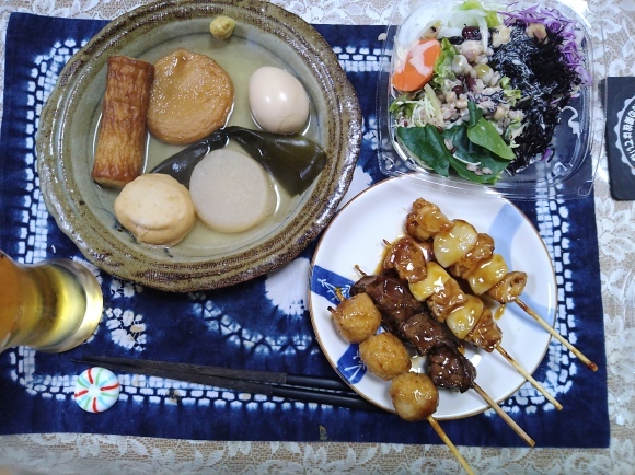 1/15 トップバリュ富良野生ビール、あごだしおでん、日本一焼き鳥@自宅_b0042308_22062794.jpg