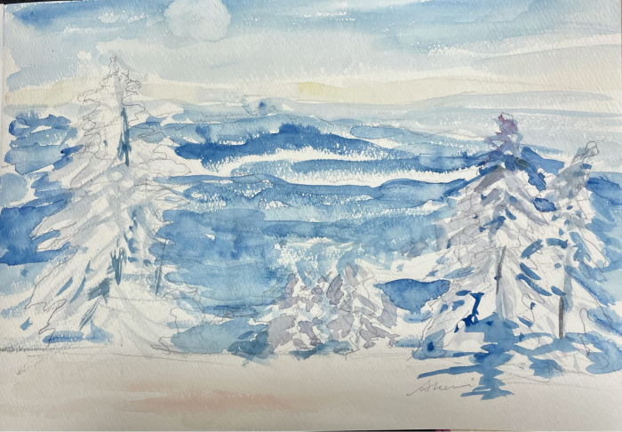 雪山 夕陽 F20 風景画 油彩画 絵画