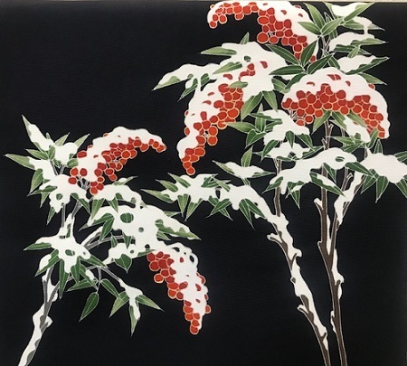 NYのお客様・雪持ち南天の染め帯・お父様の追悼のお茶。_f0181251_18595476.jpg