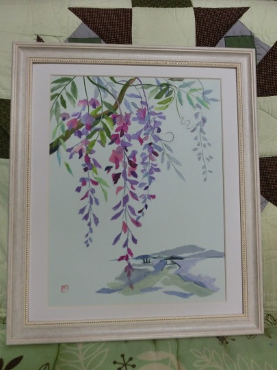 ‼️‼️切り絵　貼り絵　和紙　花の絵 シルバー額縁付き 楽天市場】和紙ちぎり絵キット・ミニ壁掛け「藤」 : 布がたり