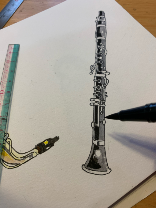 新しい布を作ってみたよ 奏でる 木管楽器のイラスト 手描きイラストハンドメイド ゆずの木の雑感