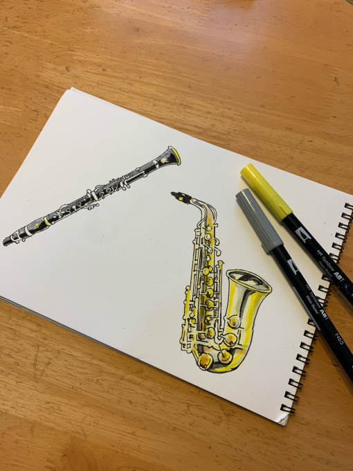新しい布を作ってみたよ 奏でる 木管楽器のイラスト 手描きイラストハンドメイド ゆずの木の雑感