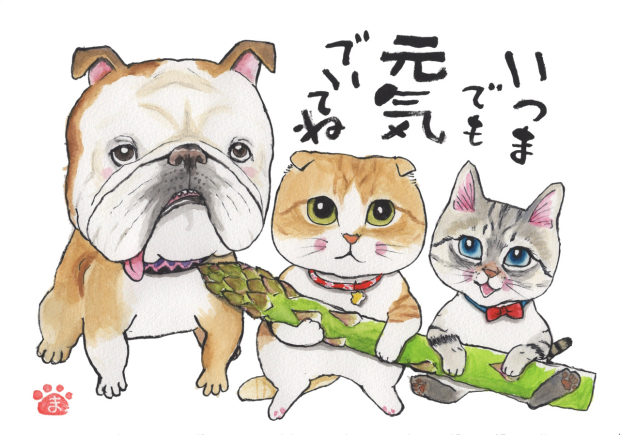 絵画。原画【幼稚園の猫ちゃんたちはバスで学校に通っています】