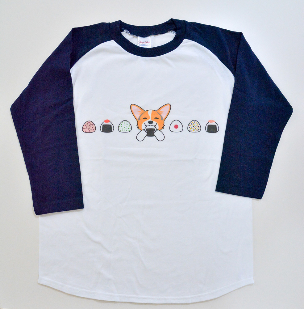 アメリちゃん おにぎりコーギー七分袖ベースボールTシャツ_d0102523_20372657.jpg