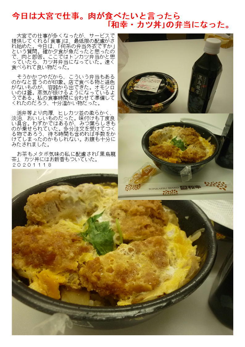 今日は大宮で仕事。肉が食べたいと言ったら｢和幸・カツ丼｣の弁当になった。それもヒレカツ丼_f0388041_22525103.jpg