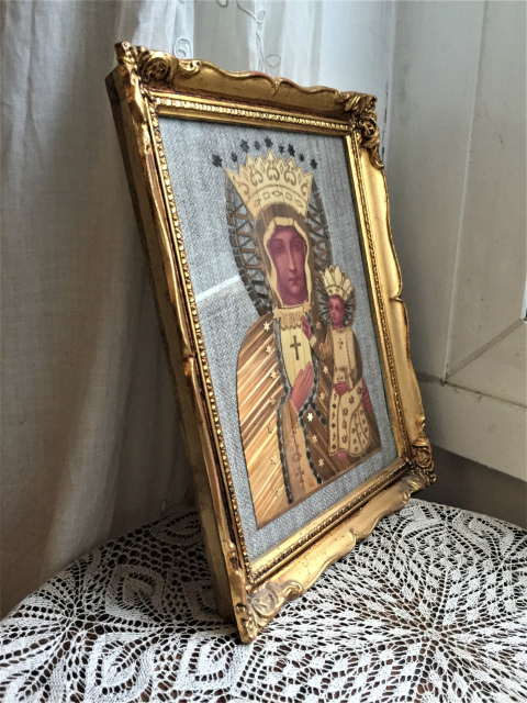 木製金彩額入りイコン風聖母子像1031 : スペイン・バルセロナ