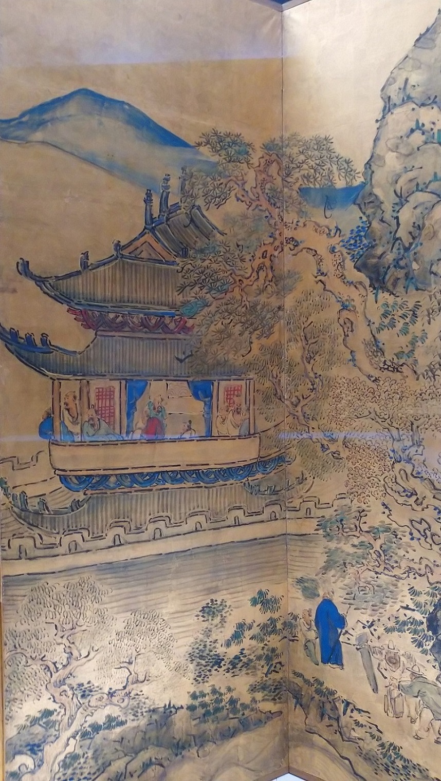 景徳鎮製 染付青花『山水風景楼閣図』大清乾隆銘 傘立て 透かし彫り高さ43.5㎝ 景徳鎮製 染付青花『山水風景楼閣図』大清乾隆銘 傘
