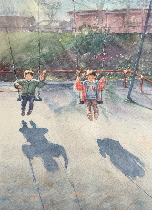 公園でブランコ : まり子の水彩画