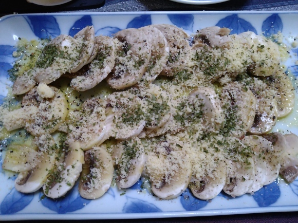 3/19夜勤明け サッポロサクラビール、Takara焼酎ハイボールグレープフルーツ、マッシュルームカルパッチョ、さばのかれぶし玉子かけごはんほか@自宅_b0042308_18012441.jpg