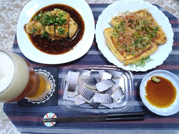 3/25 キリンスプリングバレー豊潤496、宝焼酎お茶割り、三角揚げ、小肌酢漬け、ミツカンサラダチキンにかけるだけ_b0042308_11033798.jpg