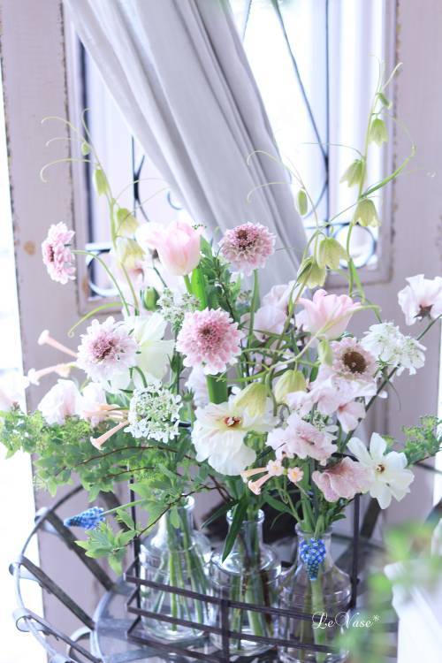 3月Living flower 『Pastel color flower bottle arrangement』_e0158653_09420092.jpg