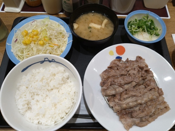 4/11夜勤前飯　松屋　牛焼肉W定食￥900_b0042308_18463557.jpg