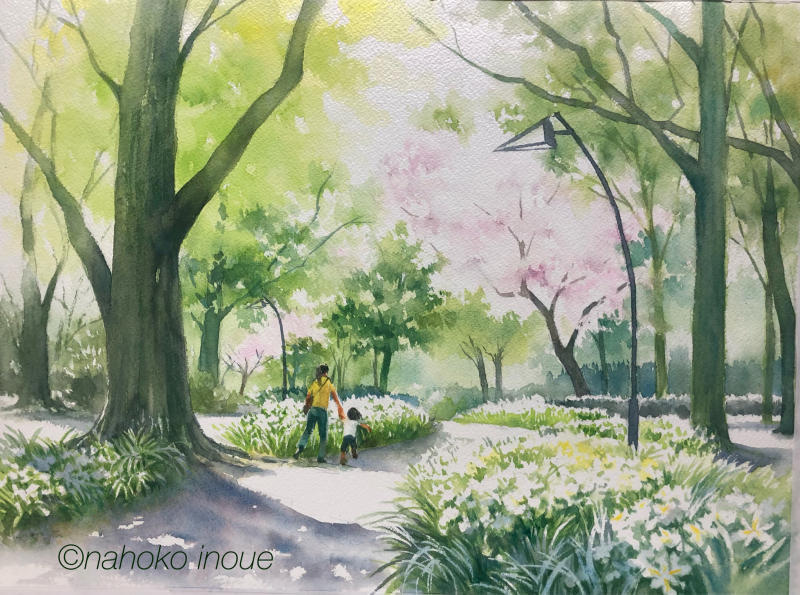 先日、美術館帰りに出会った景色です(*^o^*) : 井上奈保子の水彩画日和☆