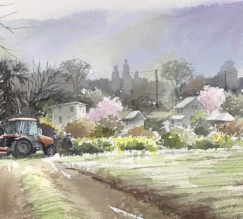 先週の教室デモの一部 里山の風景 : 赤坂孝史の水彩画 AKASAKA TAKASHI watercolor