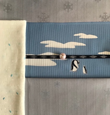 雪の結晶着物+ペンギン夏名古屋帯コーデ・緊急事態宣言。_f0181251_17591787.jpg