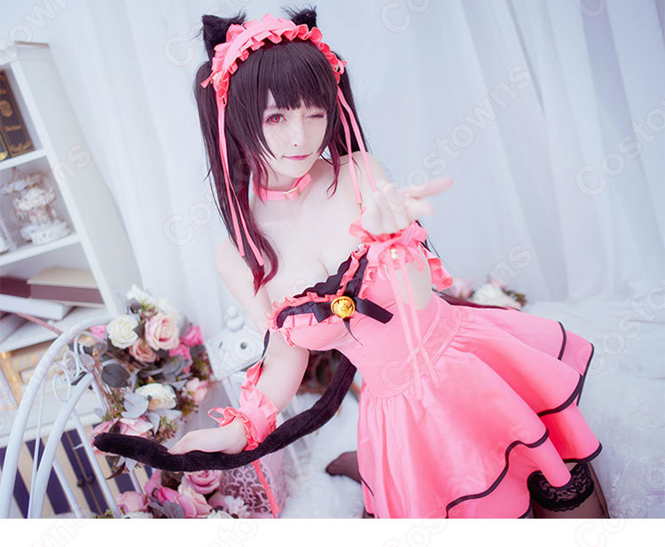 デート ア ライブ 時崎狂三 ときさきくるみ コスプレ衣装 Date A Live 猫 フィギュア服 ピンク セクシー 可愛い ワンピース コスプレ用 コスプレ衣装