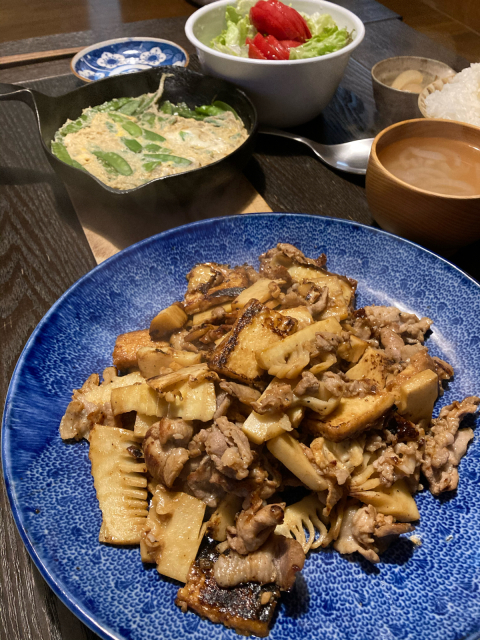 筍と豚肉と絹揚げのオイスターソース炒め 続 おおぐらい通信