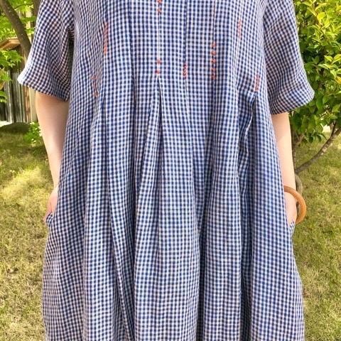 l'atelier du savon 手仕事刺繍 ギンガム リネンタックブラウス l'atelier du savon〙手仕事刺繍 ギンガムタックシリーズ : l