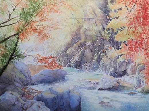 奥多摩の紅葉の絵と、今開催中の汀ギャラリーの様子・お知らせ : 小林