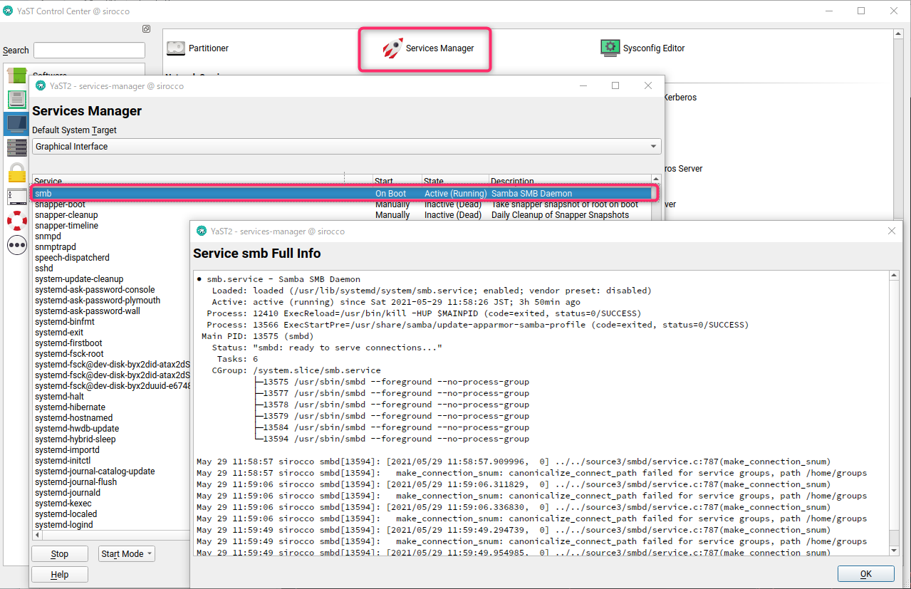 /var の容量不足で samba にログインできなくなった件 openSUSE Leap 15.2_a0056607_15512731.png