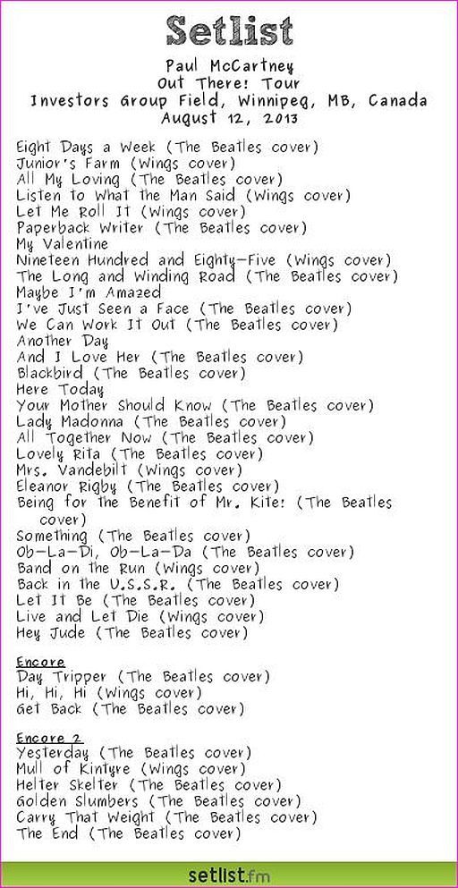 ポール マッカートニー 8 12 カナダでのセットリスト 湘南のjohn Lennon Those Were The Days ポール マッカートニー 8 12 カナダでのセットリスト 湘南のjohn Lennon Those Were The Days