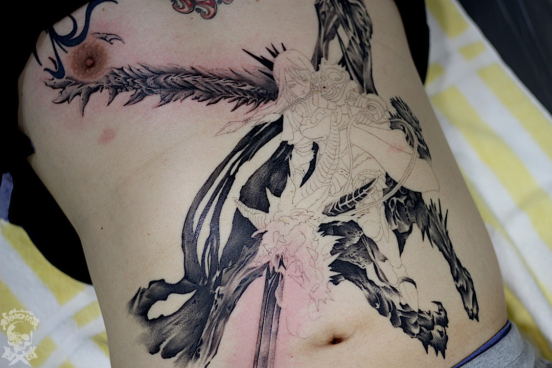 ストマックタトゥー 騎竜女子戦士 彩躯術三十六房 Chamber36tattoostudio