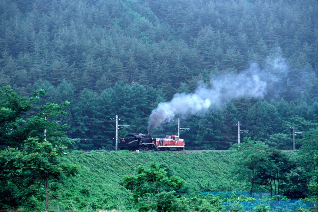 6月の善知鳥峠の築堤に白煙 - 中央本線・1988年 -_b0190710_19401334.jpg