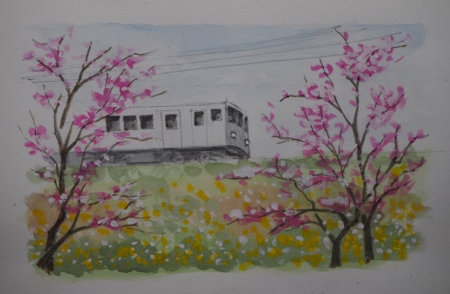 水彩画　画家の肖像画の模写 水彩画 画家の肖像画の模写