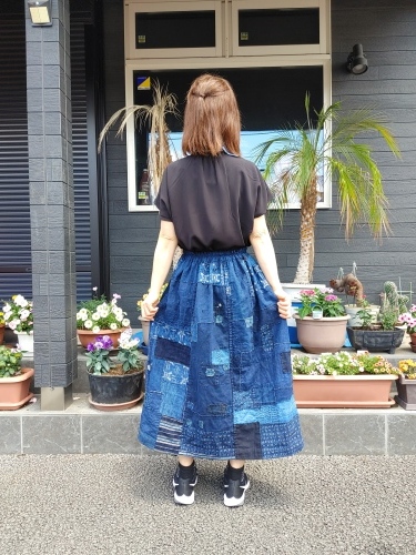 はなはな 藍染　半纏　縞　袴　古布　マキシ丈スカート　古布リメイク はなはな様専用 藍染 半纏 縞 袴 古布 マキシ丈スカート 古布