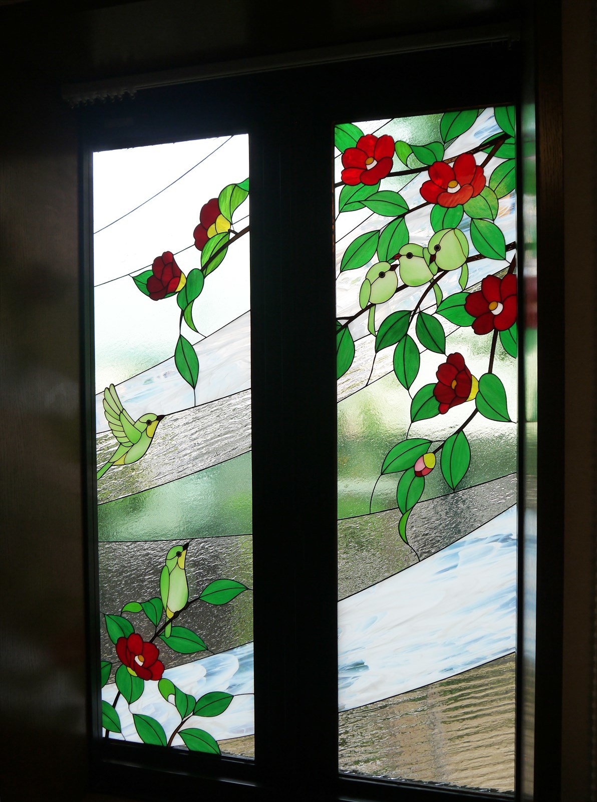 ステンドグラスパネル 赤い椿 和モダン 【公式通販】