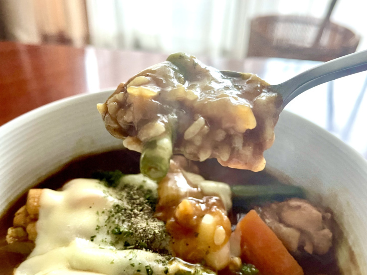 夕ごはんは カレーと玄米。えのきのピカタも。_c0212604_18401735.jpeg