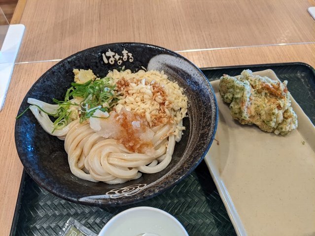冷やおろし醤油うどん 中 磯部かしわ天 はなまるうどん新千歳空港店 ｅｉｈｏのブログ２