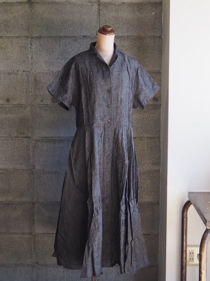 Sa Rah 1dayフレアコートワンピース 半袖 ヨーロッパリネンシャンブレーグレー Utoku