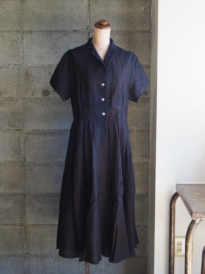 Sa Rah 1dayフレアコートワンピース 半袖 ダークインディゴリネン Utoku
