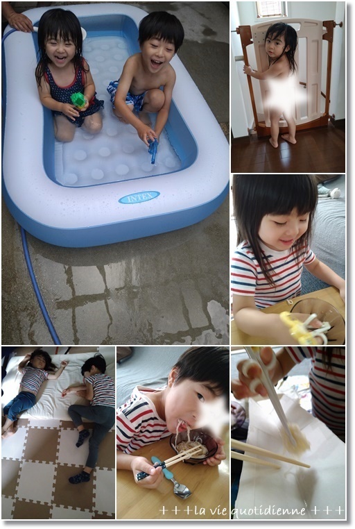 ドライ柿と胡桃のラウンドパンと予定外のプール遊びに牛乳パックで流しそうめん!_a0348473_05591156.jpg