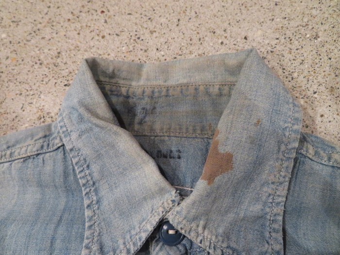 40s us NAVY chambary shirt ステンシル入り 40's US NAVY CHAMBRAY SHIRT 15 with STENCIL | FOREMOST 古着