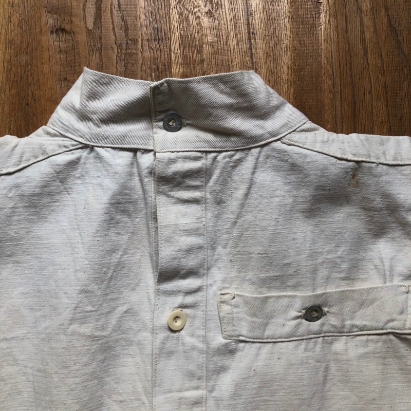 1930's French Military White Cotton Twill Bourgeron Smock 1930's French Military White Cotton Twill Bourgeron Smock