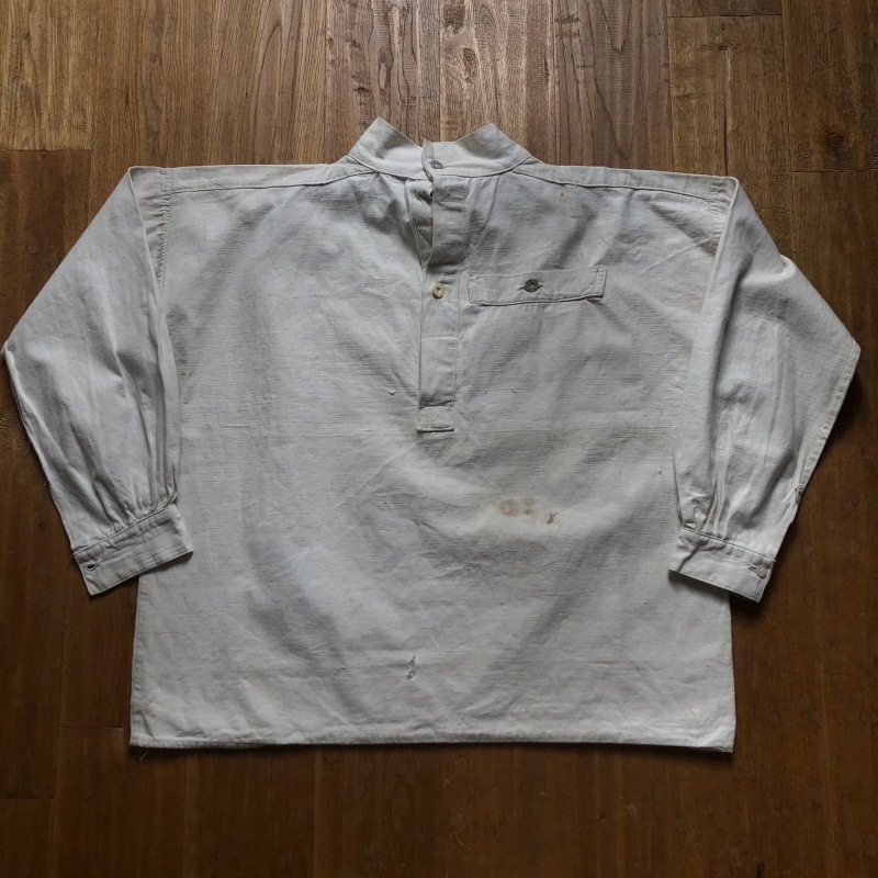1930's French Military White Cotton Twill Bourgeron Smock 1930's French Military White Cotton Twill Bourgeron Smock
