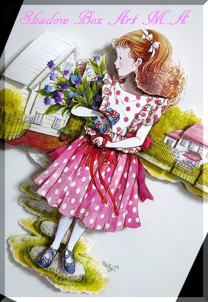 可愛い 藤田三歩作品 Spring Road Shadow Box Art