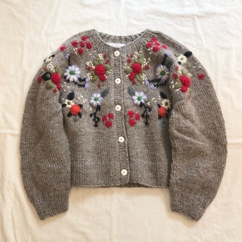 bulle de savon】ハンドニット ののはな刺繍カーディガン : l