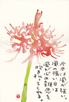 彼岸花 今日は風が 北川ふぅふぅの 赤鬼と青鬼のダンゴ 絵てがみのある暮らし