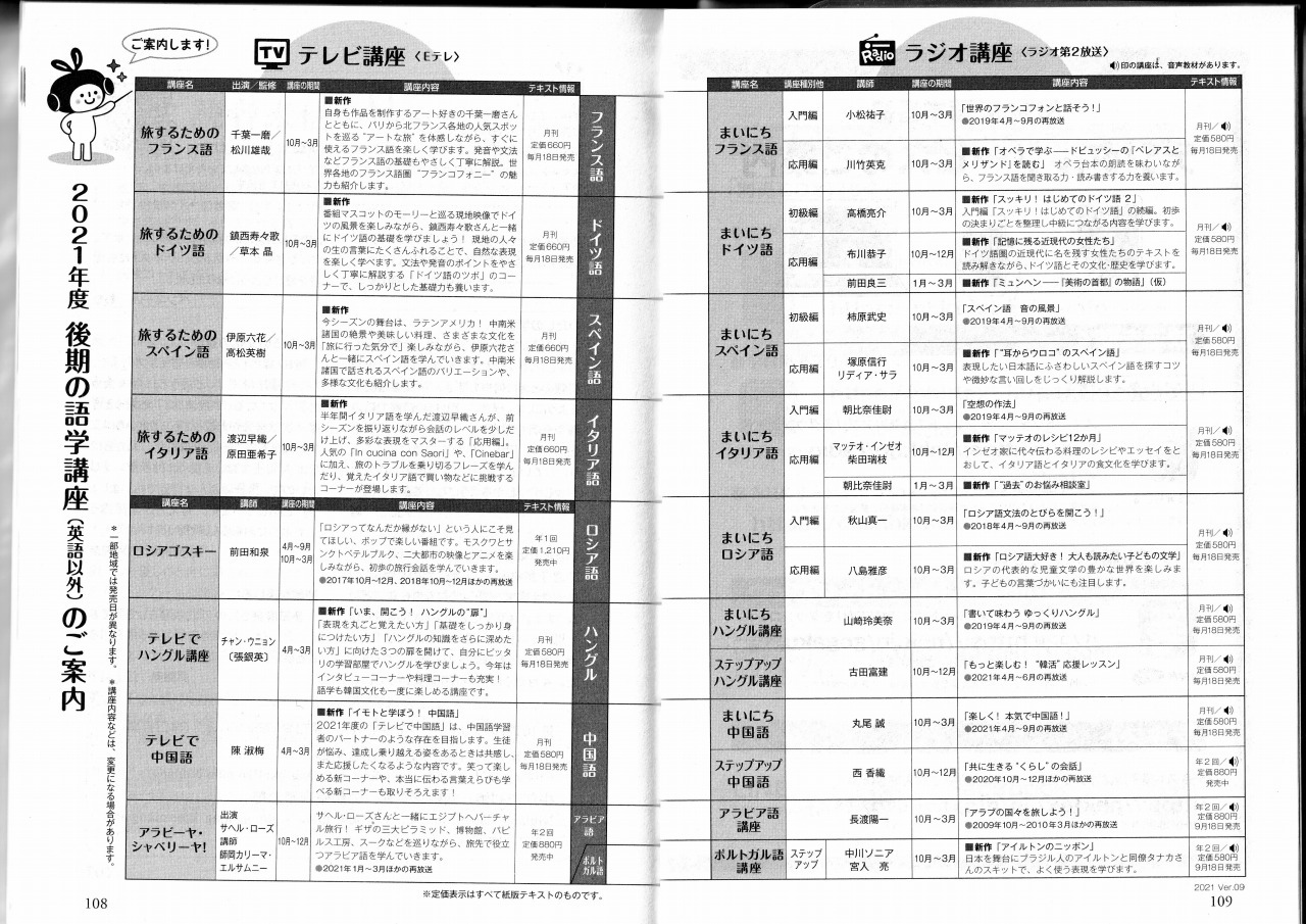 すごく遅いNHK外国語2021-10月期情報 (21年9月25日) : 