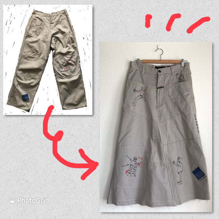 渾身のリメイク 男パンツ スカート 海とネオンとミシンと私