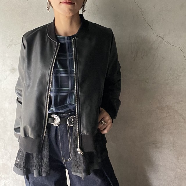 TRANOI プレミアムエコレザーレースライナーブルゾン : dimanche ...