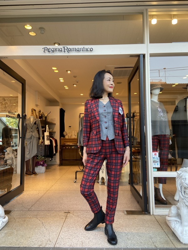 REGINA ROMANTICO チェックジャケット パンツ セットアップ ☆秋を彩るタータンチェック【オーム】パンツスーツ : REGINA