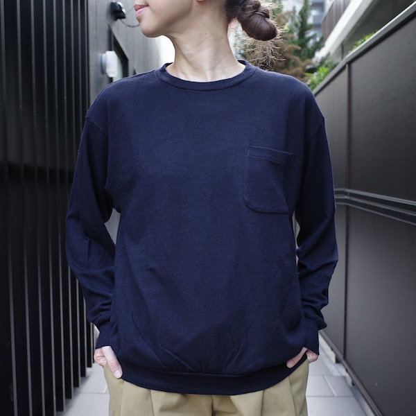 COMOLI 20aw  ウール天竺　長袖クルー　navy size1