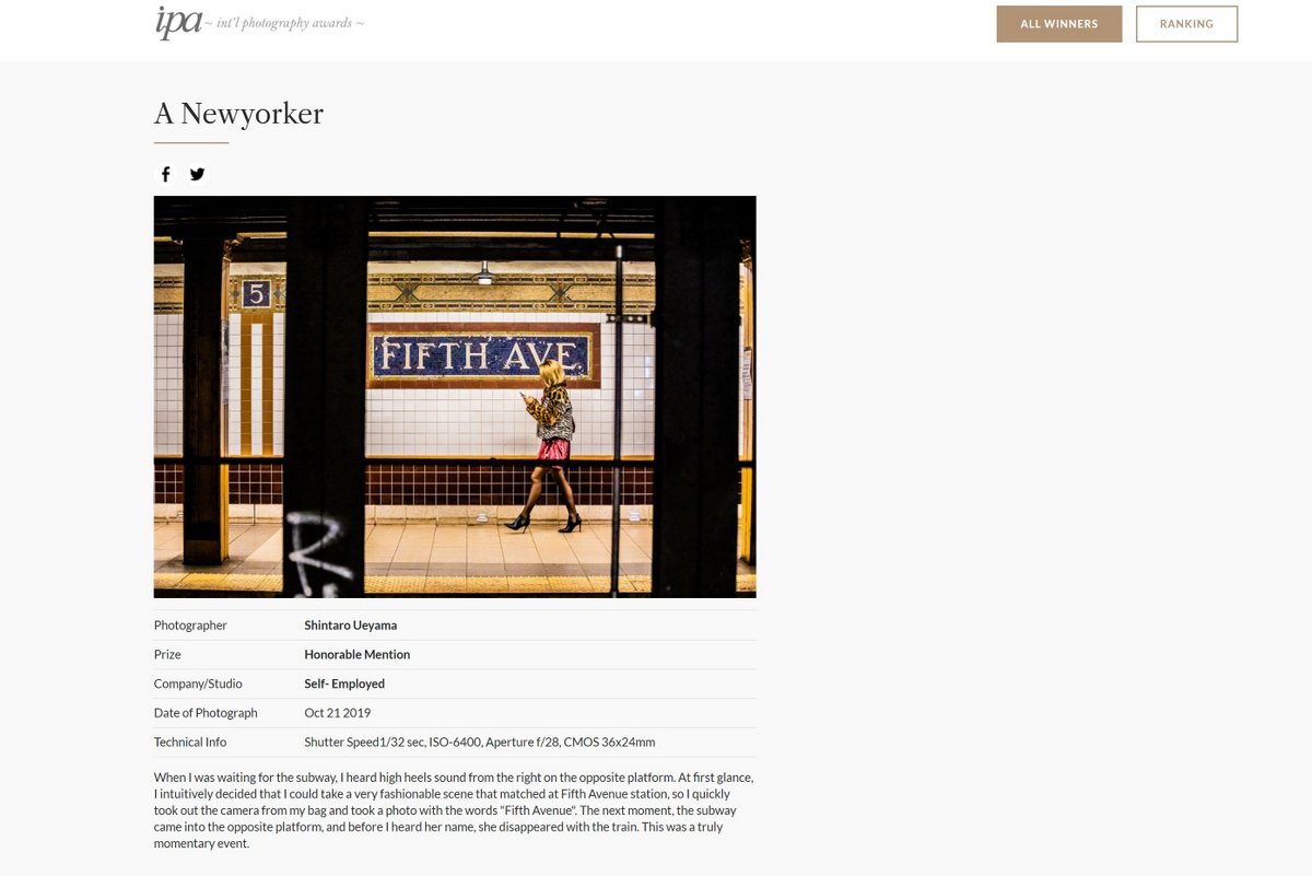 ”A Newyorker” International Photography Awards 2021 にて Honorable Mentionとして入賞_a0274805_03193178.jpg